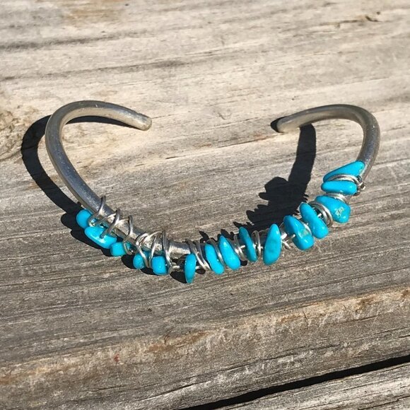 Genuine Sleeping Beauty Turquoise Solid Sterling Silver Cuff Bracelet Handmade - Picture 1 of 16